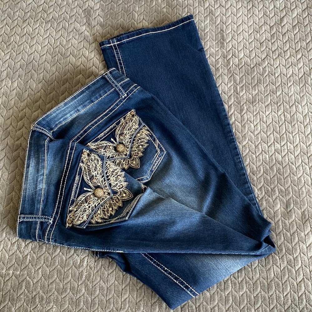 Studded denim bootleg jeans
